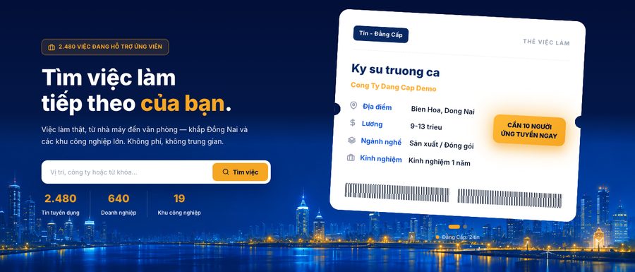 Thẻ việc làm ở đầu trang chủ đang hiển thị một tin hạng Đẳng Cấp