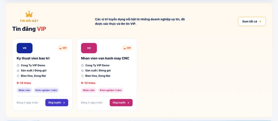Khối Tin đăng VIP riêng ở trang chủ, chỉ chứa tin hạng VIP